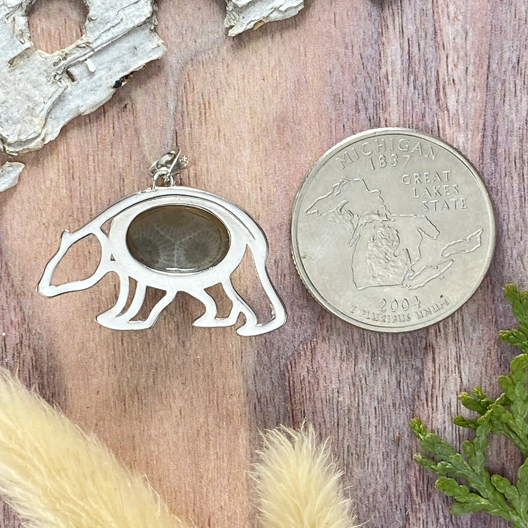 Petoskey Stone Bear Pendant