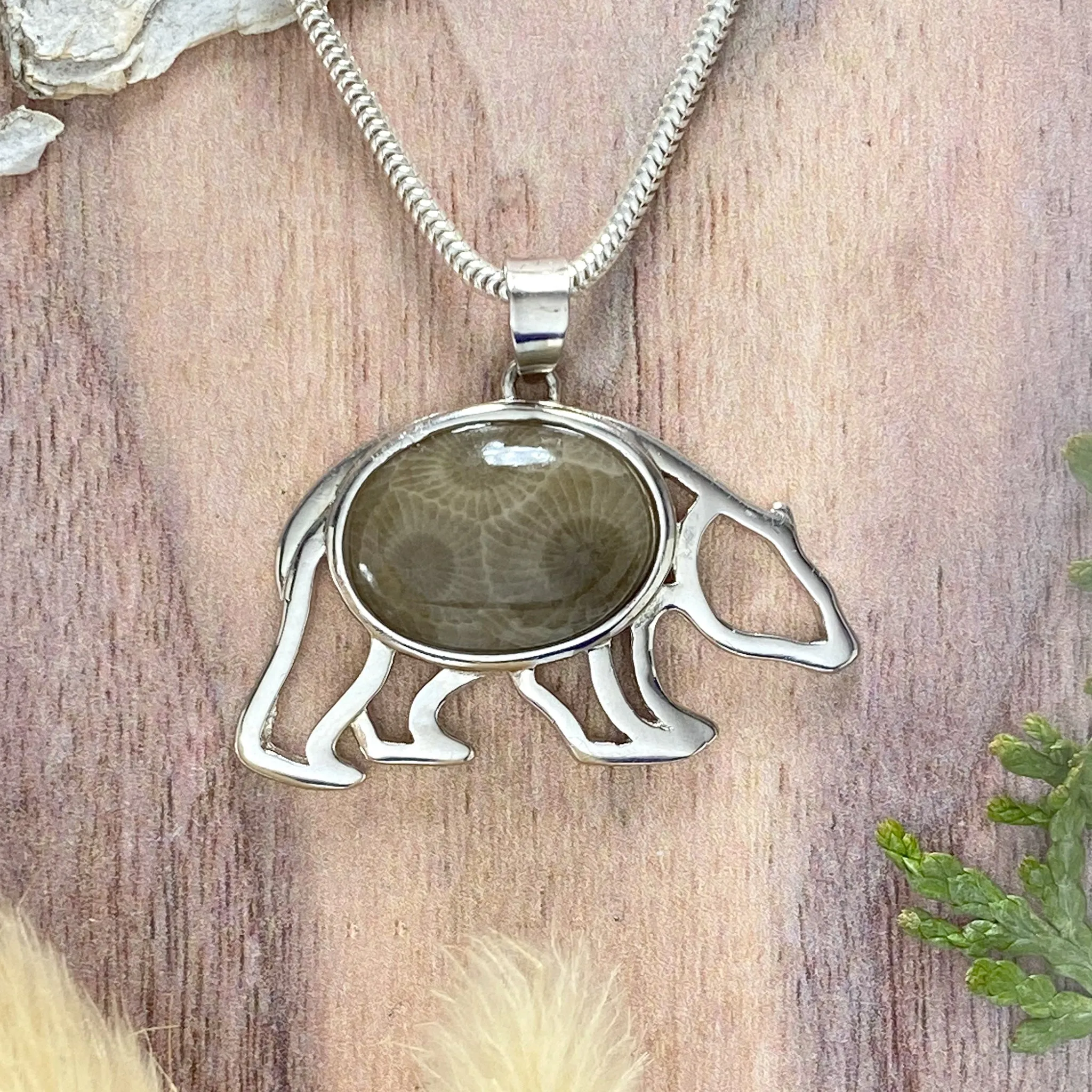 Petoskey Stone Bear Pendant