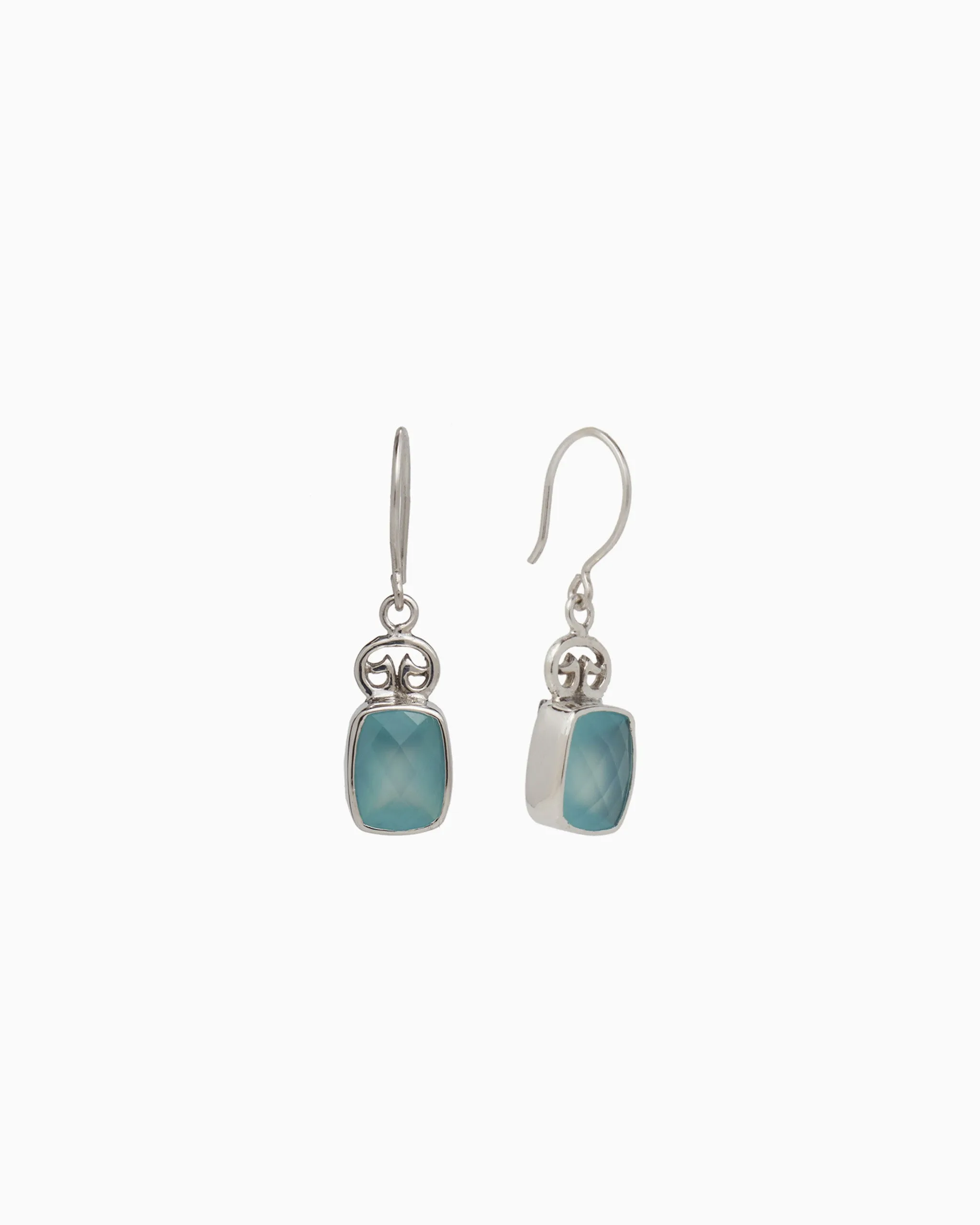 Petroglyph & Elongated Stone Drop Earrings - Blue Chalcedony