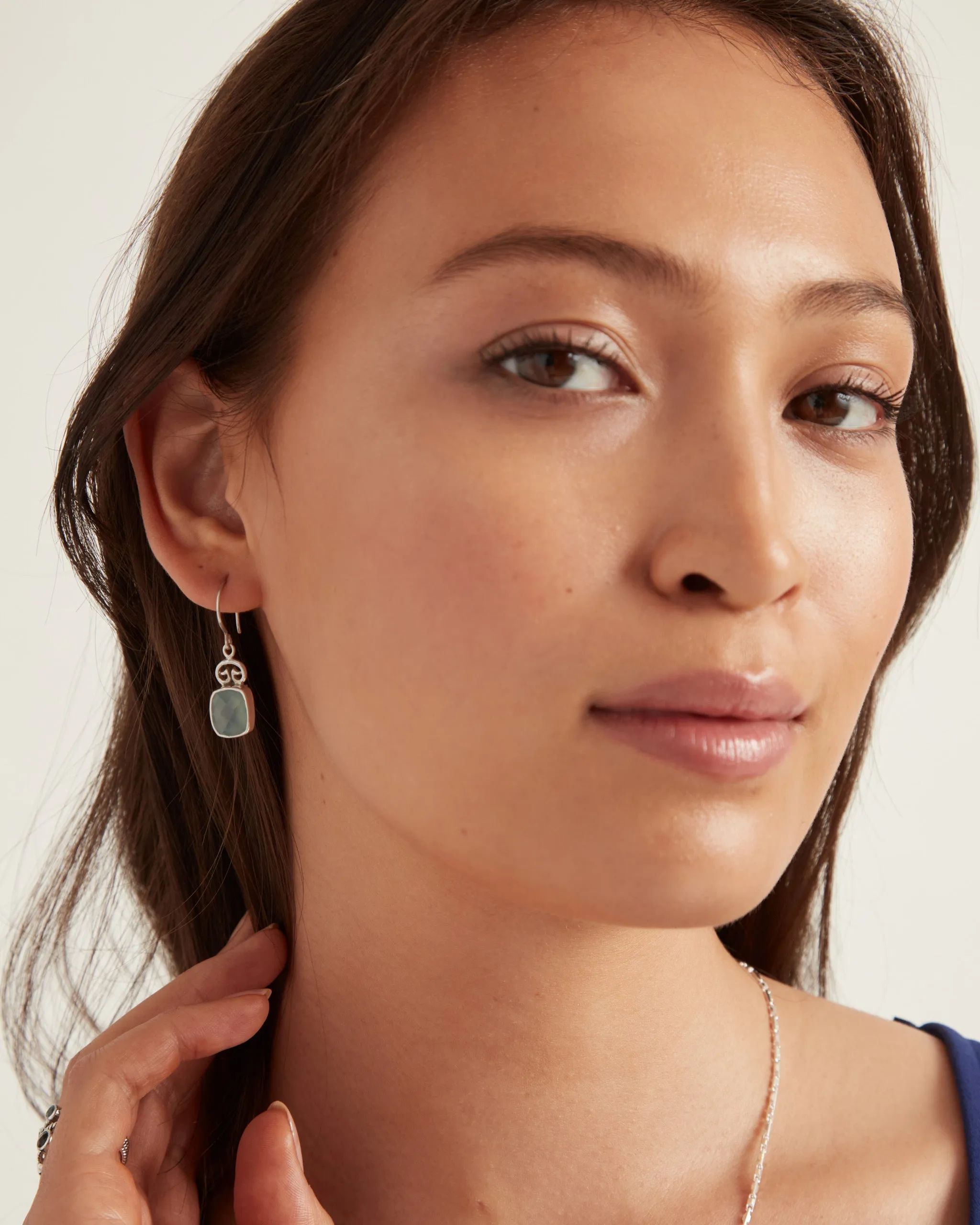 Petroglyph & Elongated Stone Drop Earrings - Blue Chalcedony