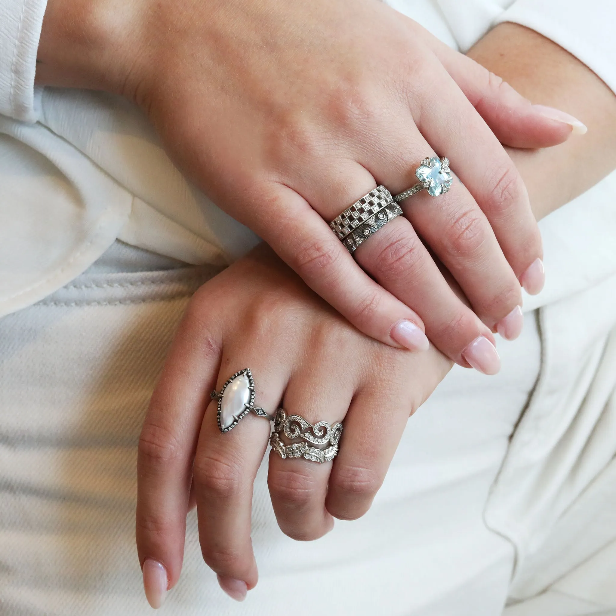 Platinum & Pave Diamond Thorn Aquamarine Ring