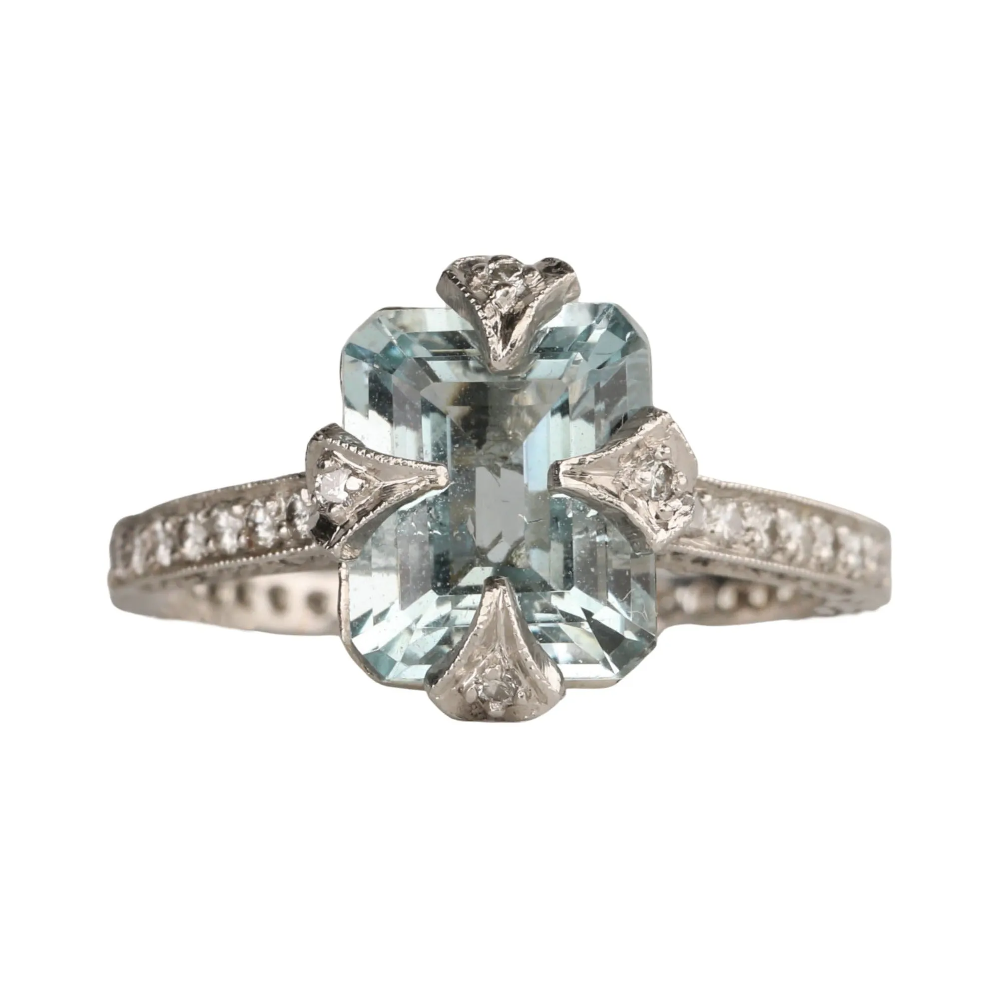 Platinum & Pave Diamond Thorn Aquamarine Ring