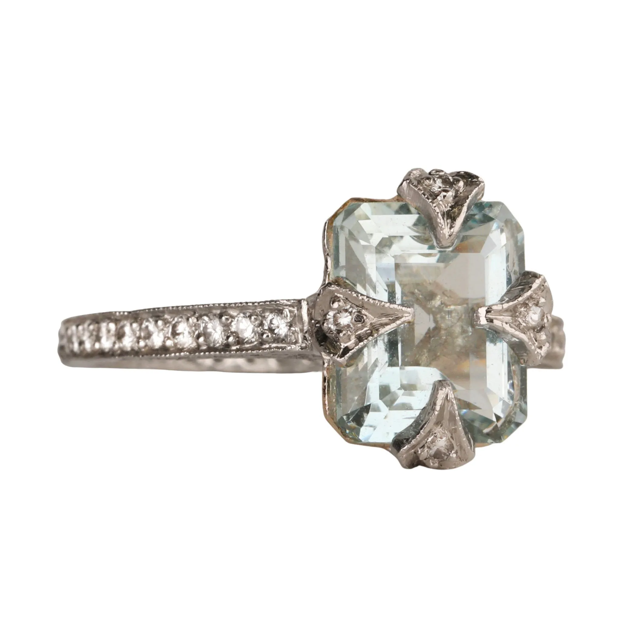 Platinum & Pave Diamond Thorn Aquamarine Ring