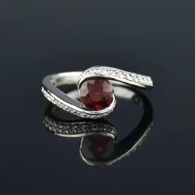 Platinum Diamond Bypass Garnet Ring