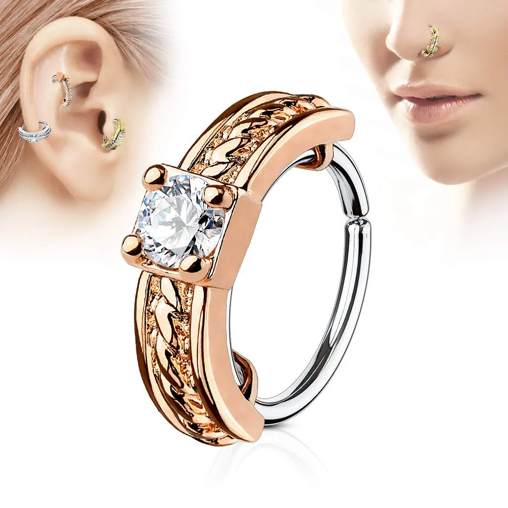 Prong Set CZ Centered Half Circle Top 316L Surgical Steel WildKlass Nose, Cartilage Hoop Rings