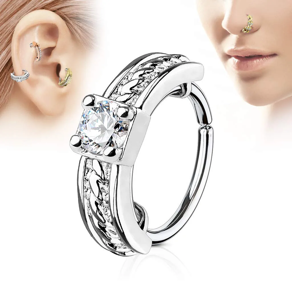 Prong Set CZ Centered Half Circle Top 316L Surgical Steel WildKlass Nose, Cartilage Hoop Rings