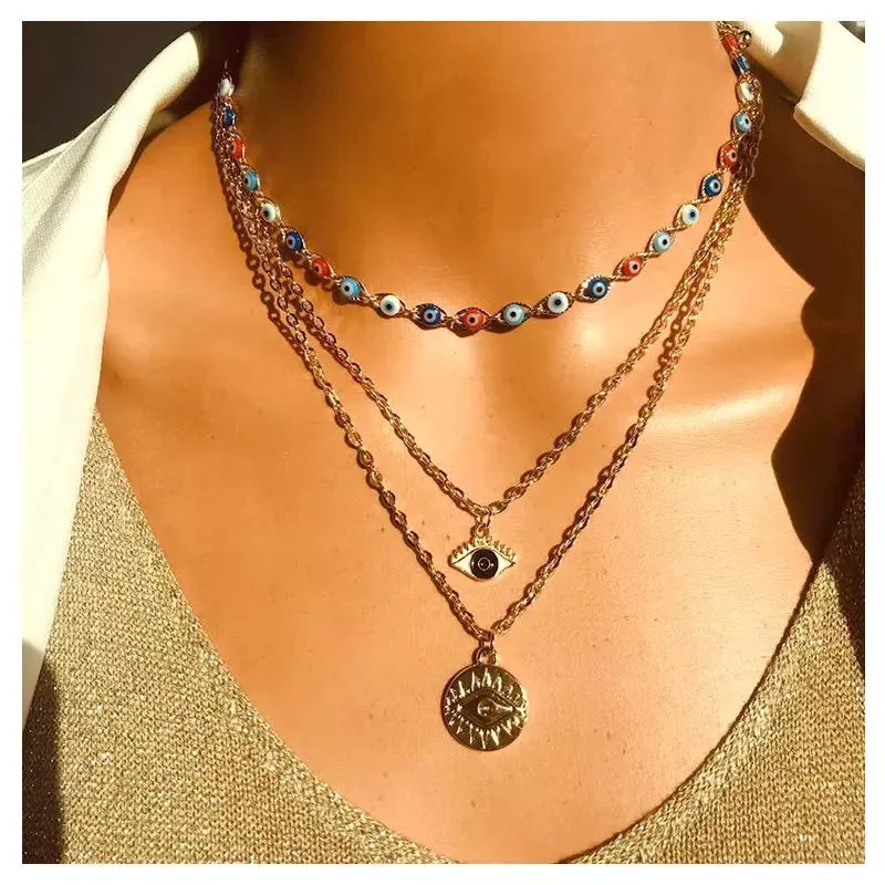 Punk Style Multilayer Evil eye necklace