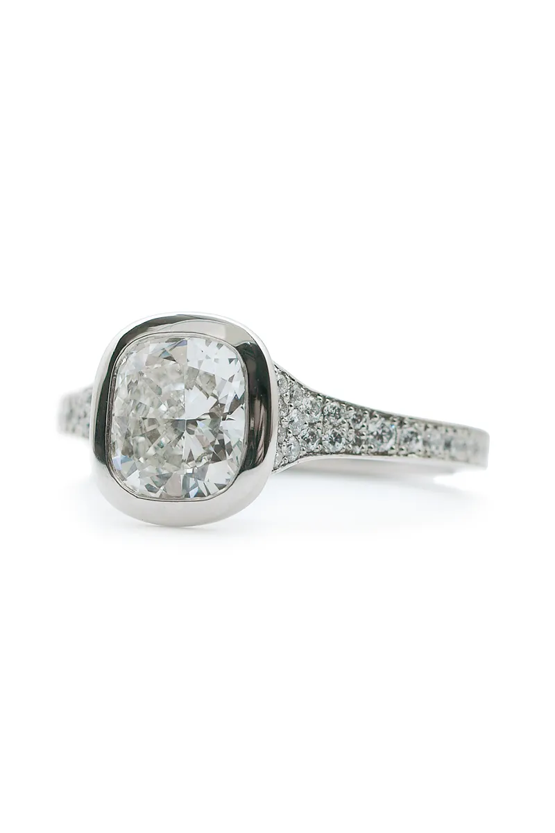 Rahaminov Platinum Cushion Cut Diamond Ring