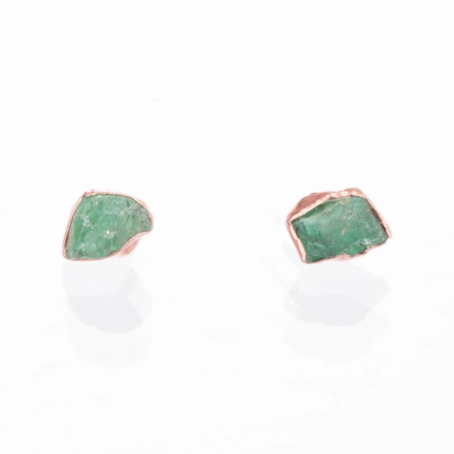 Raw Emerald Stud Earrings in Rose Gold