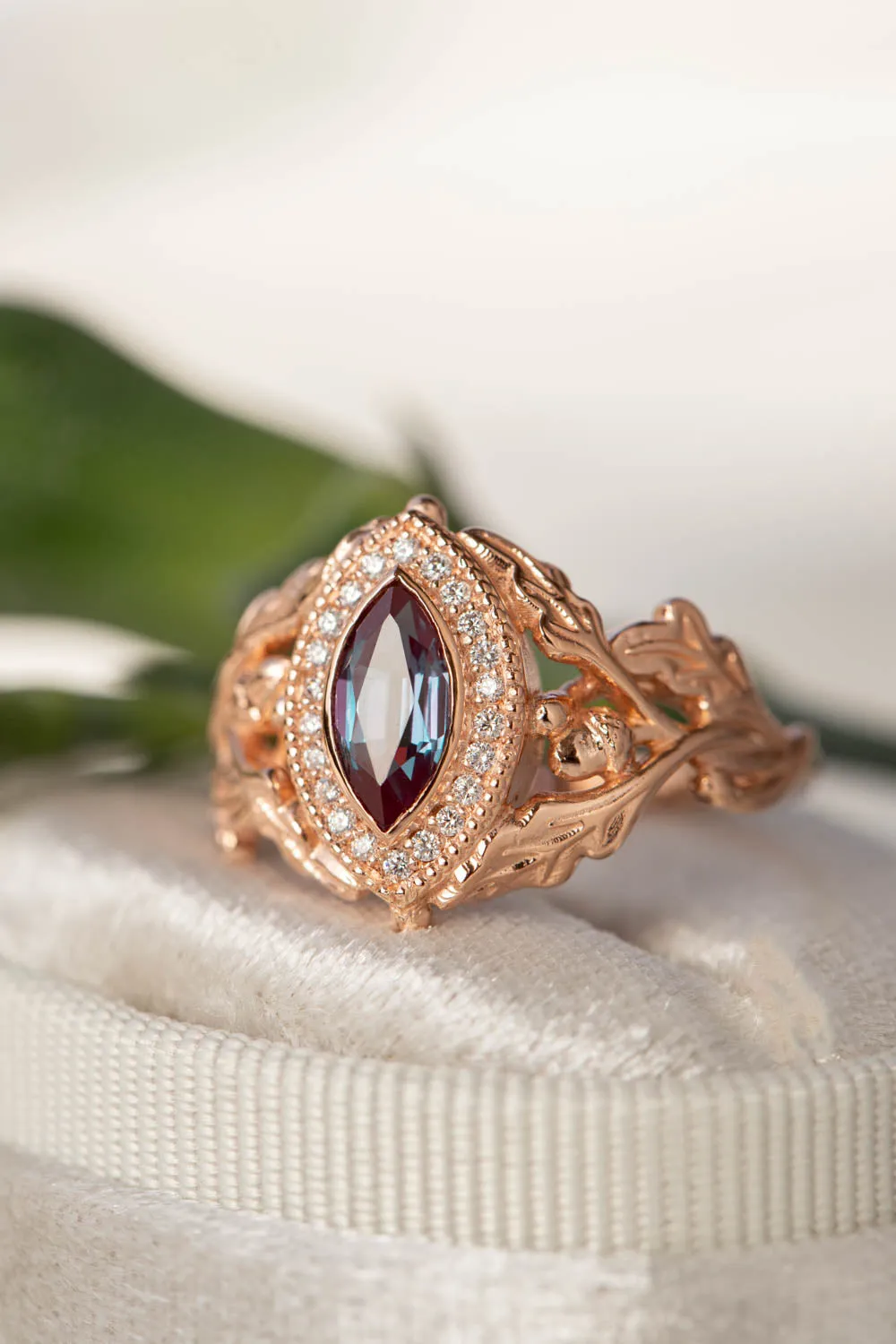 READY TO SHIP: Dair ring in 14K rose gold, lab alexandrite marquise cut, natural diamonds, RING SIZES - 6-8 US