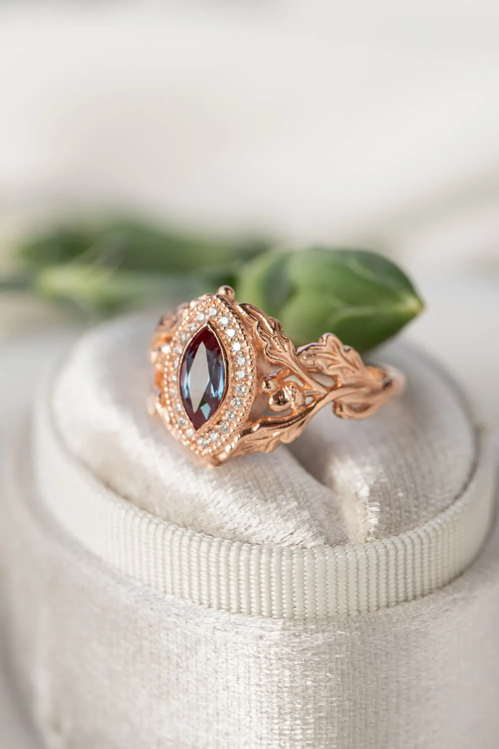 READY TO SHIP: Dair ring in 14K rose gold, lab alexandrite marquise cut, natural diamonds, RING SIZES - 6-8 US