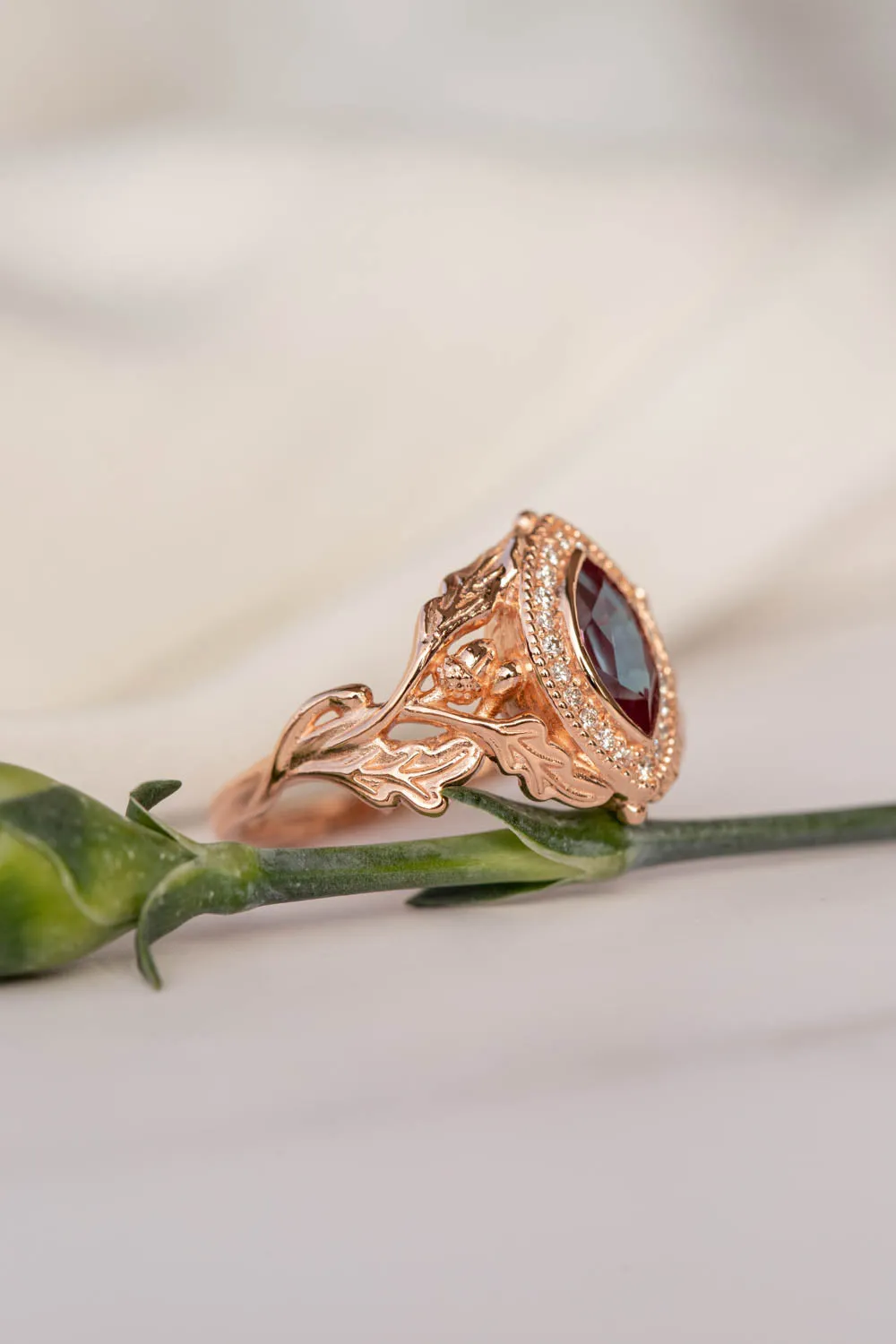 READY TO SHIP: Dair ring in 14K rose gold, lab alexandrite marquise cut, natural diamonds, RING SIZES - 6-8 US