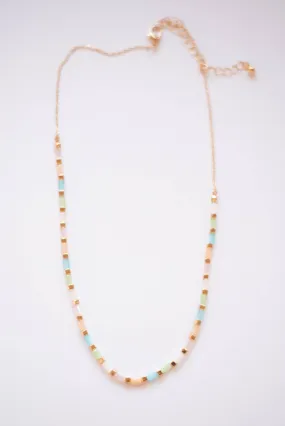 Rectangle Bead Gold Accent Necklace