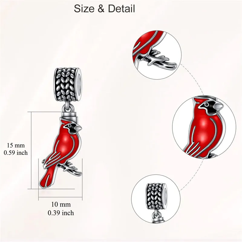 Red Cardinal Bird Charm 925 Sterling Silver Dangle Bead Fit Bracelet Our Love Never Dies Gifts for Women