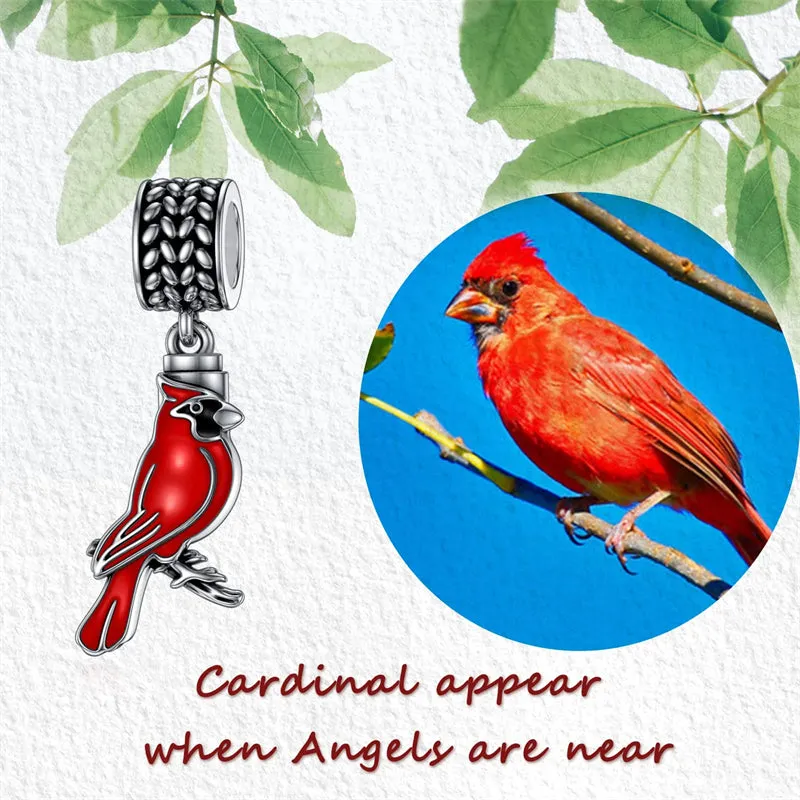 Red Cardinal Bird Charm 925 Sterling Silver Dangle Bead Fit Bracelet Our Love Never Dies Gifts for Women