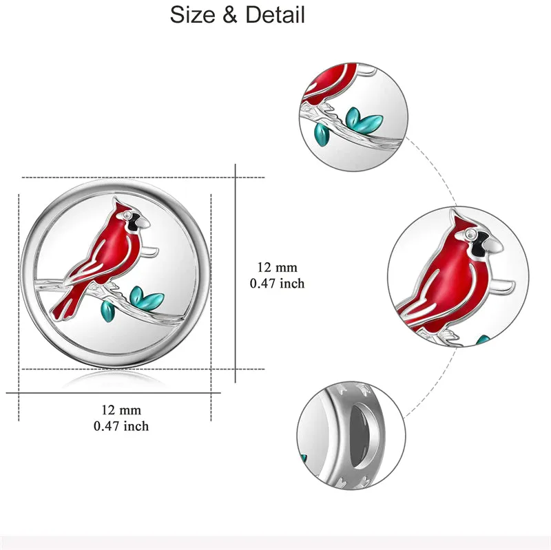 Red Cardinal Bird Charm 925 Sterling Silver Dangle Bead Fit Bracelet Our Love Never Dies Gifts for Women