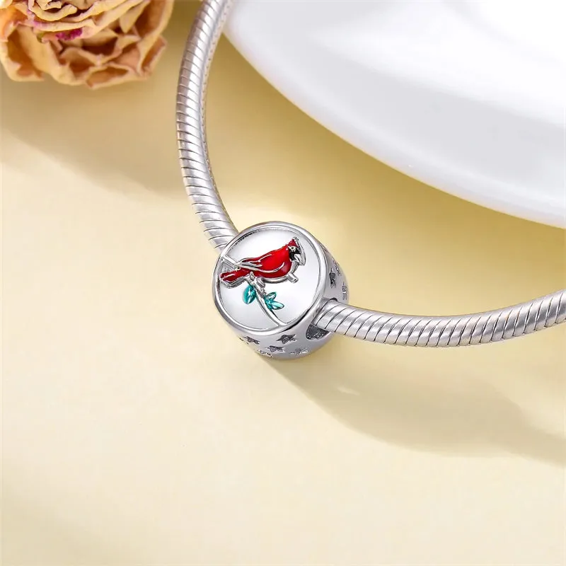 Red Cardinal Bird Charm 925 Sterling Silver Dangle Bead Fit Bracelet Our Love Never Dies Gifts for Women