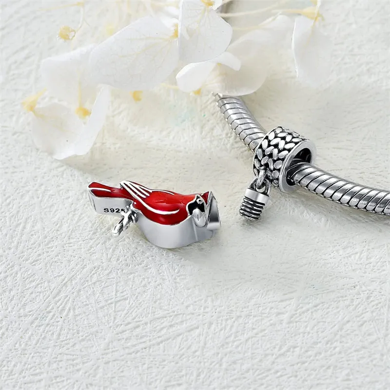 Red Cardinal Bird Charm 925 Sterling Silver Dangle Bead Fit Bracelet Our Love Never Dies Gifts for Women