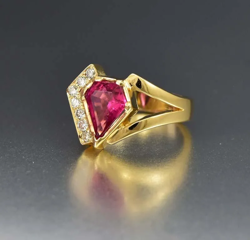 Retro 14K Gold Diamond Pink Tourmaline Ring