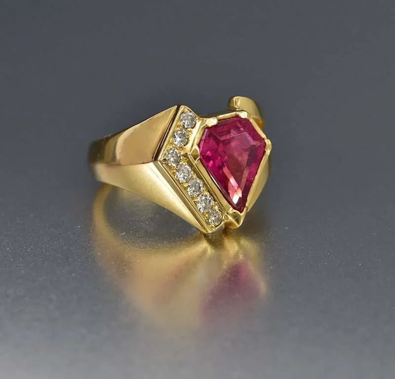 Retro 14K Gold Diamond Pink Tourmaline Ring