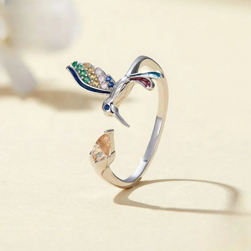 S925 Multicolour Hummingbird Toi et Moi Ring