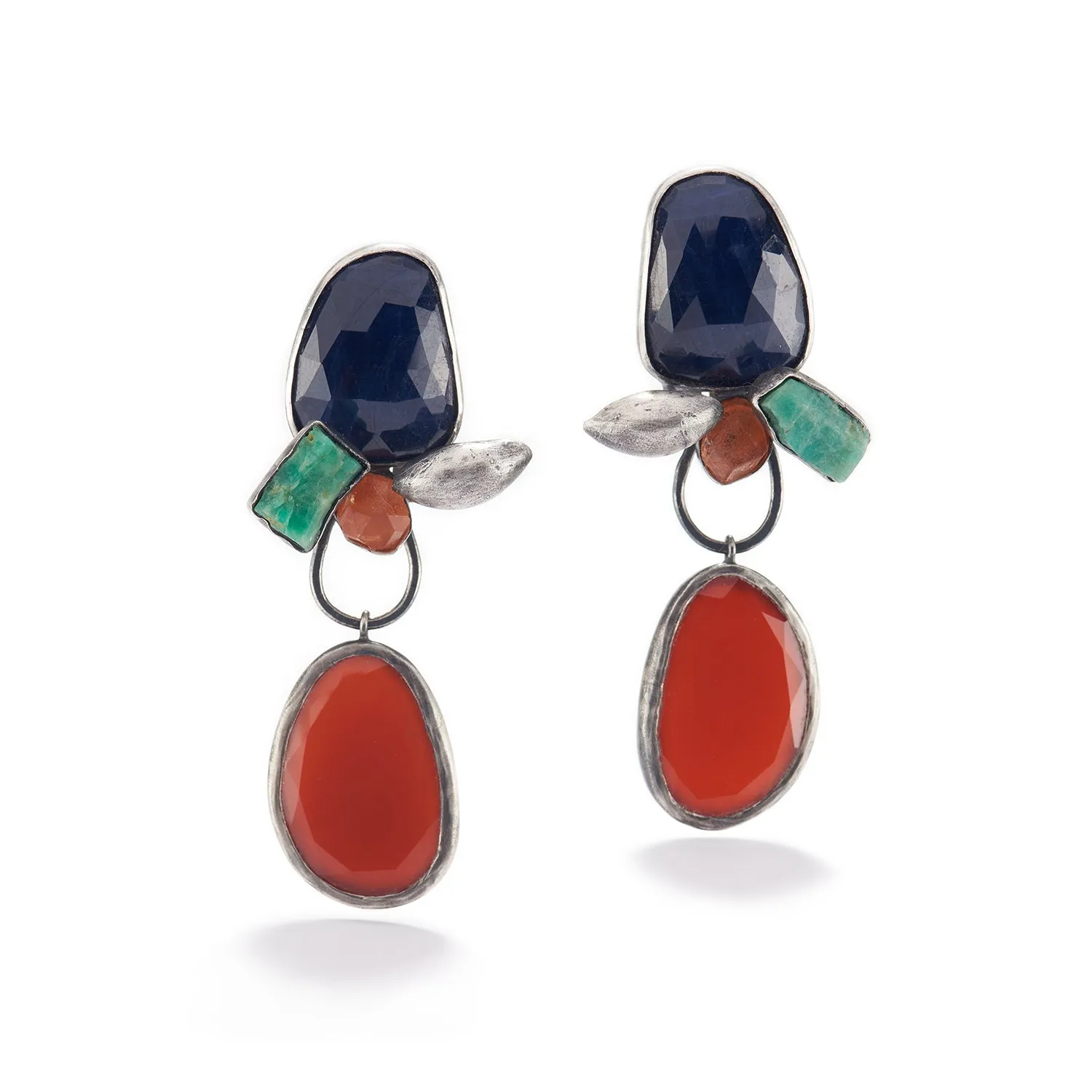 Sapphire, Emerald, & Garnet Earrings