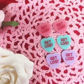 Sassy Conversation Hearts GET LOST Stud Earrings