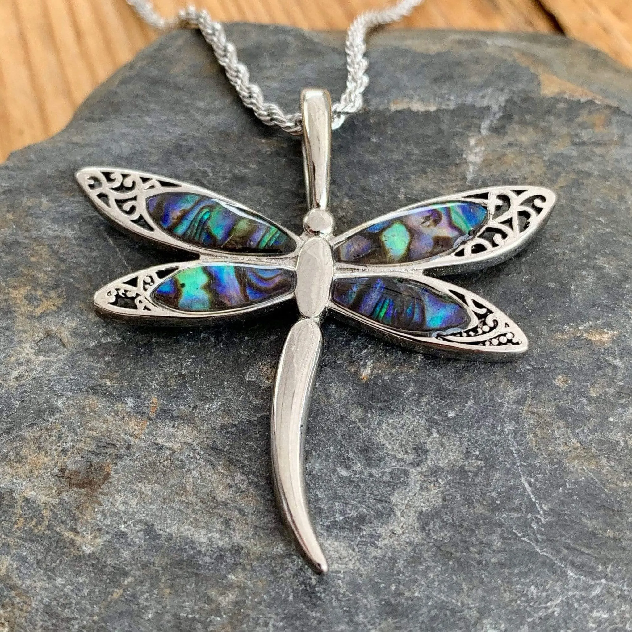 Sea Shell - Dragonfly Pendant - Rope Necklace - SK2540