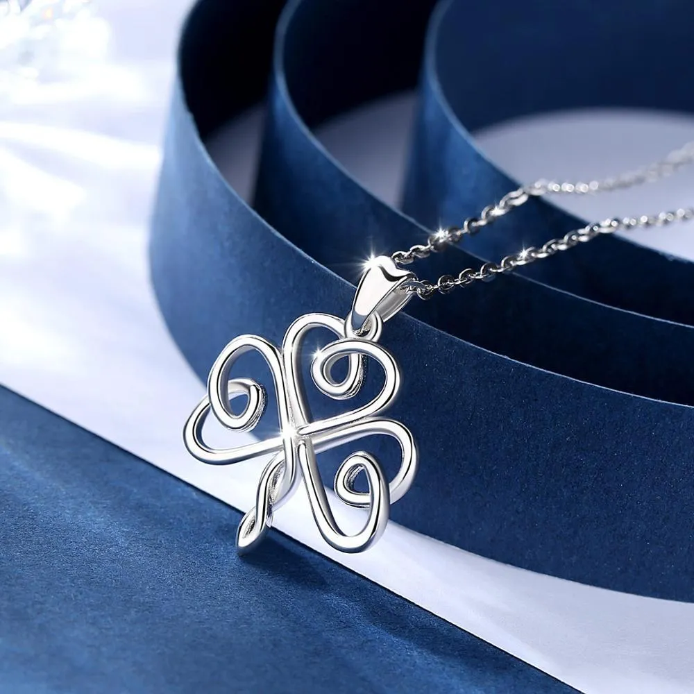 Shamrock 925 Sterling Silver Celtic Clover Charm Pendant Necklace