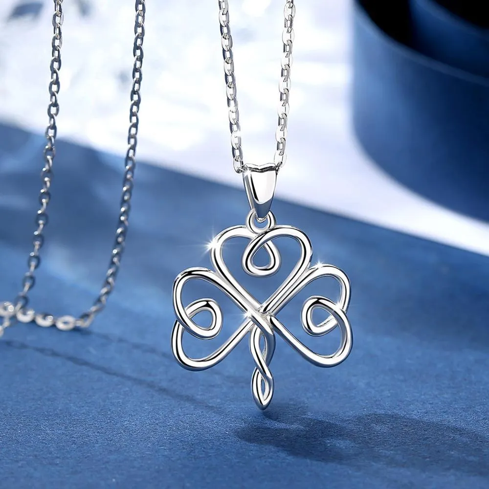 Shamrock 925 Sterling Silver Celtic Clover Charm Pendant Necklace