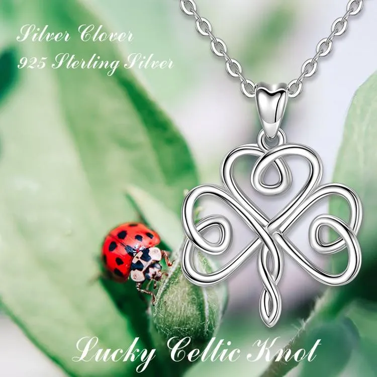 Shamrock 925 Sterling Silver Celtic Clover Charm Pendant Necklace