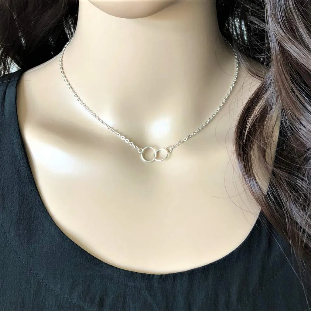 Silver Double Ring Collar Necklace