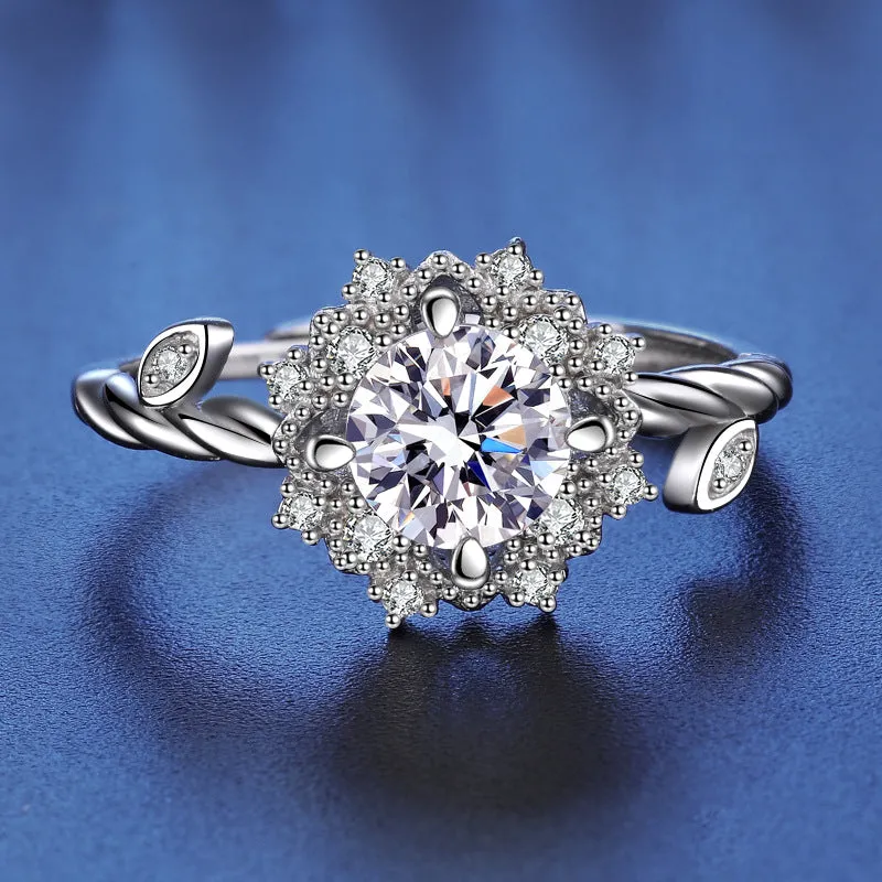 Silver Flower Vine Moissanite Ring