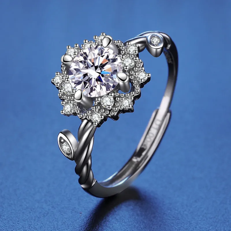 Silver Flower Vine Moissanite Ring