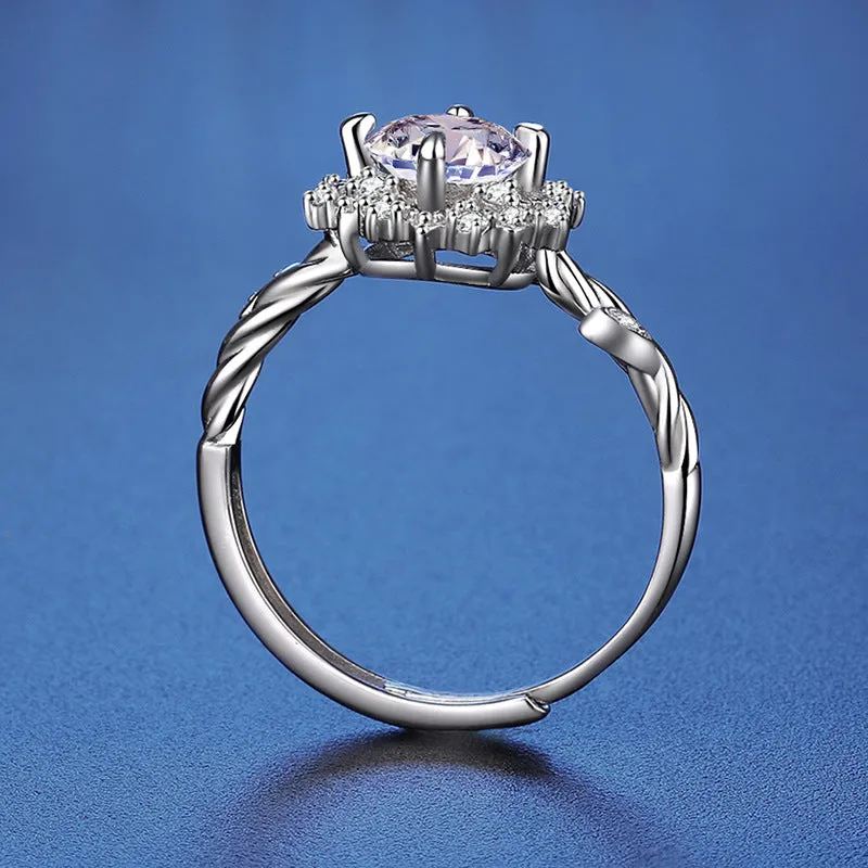 Silver Flower Vine Moissanite Ring