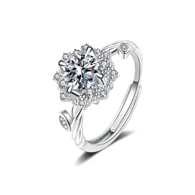 Silver Flower Vine Moissanite Ring