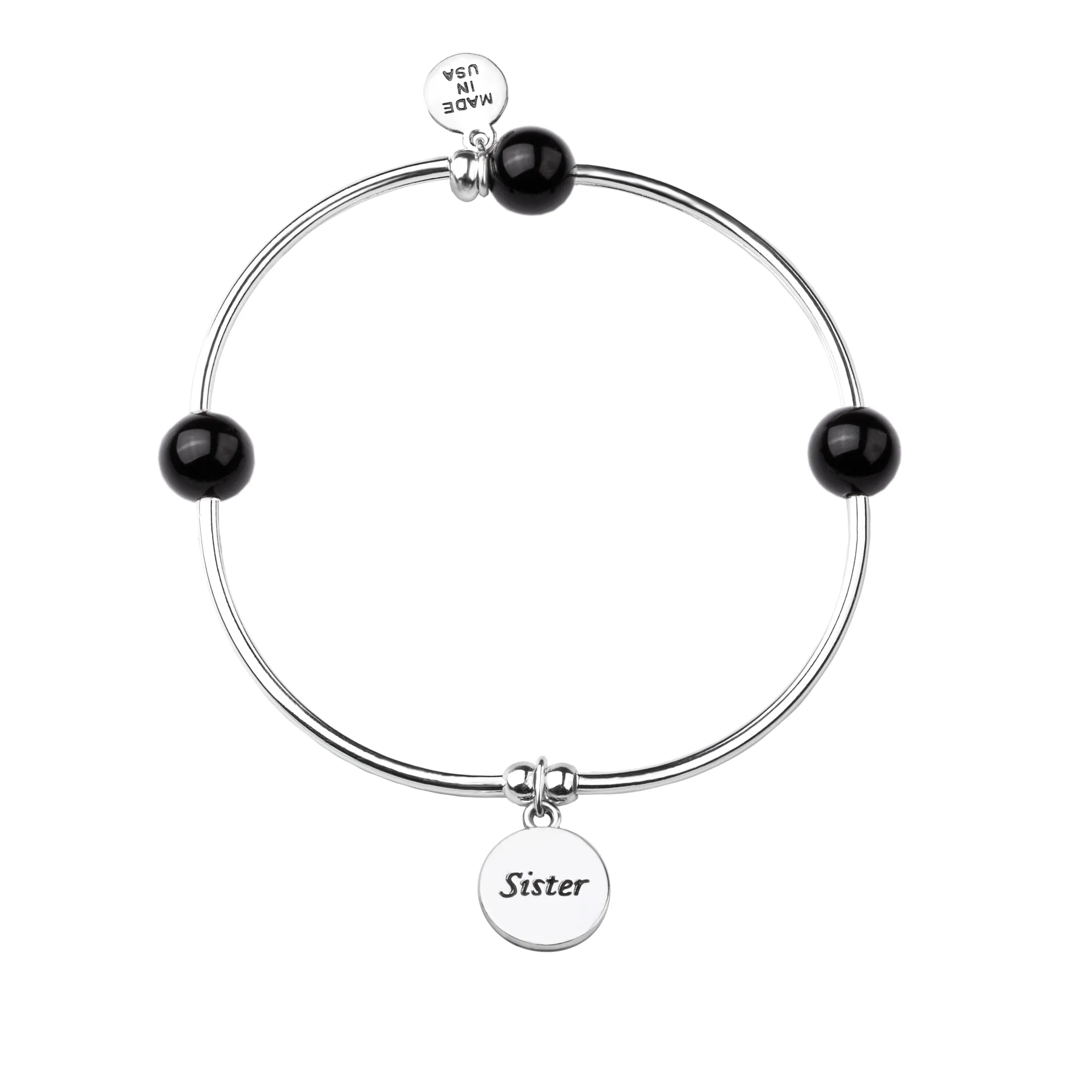 Sister | Soft Bangle Charm Bracelet | Onyx