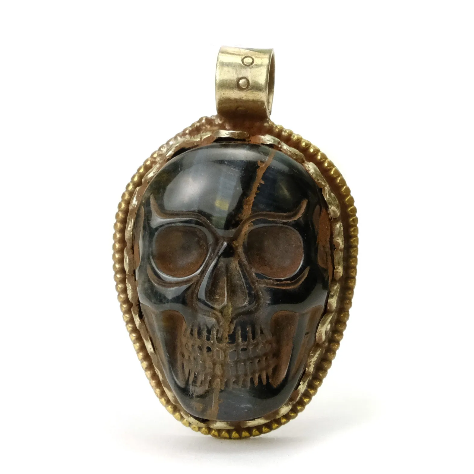 Skull Memento Mori Carve Blue Tiger Eye Pendant # 104 - 4