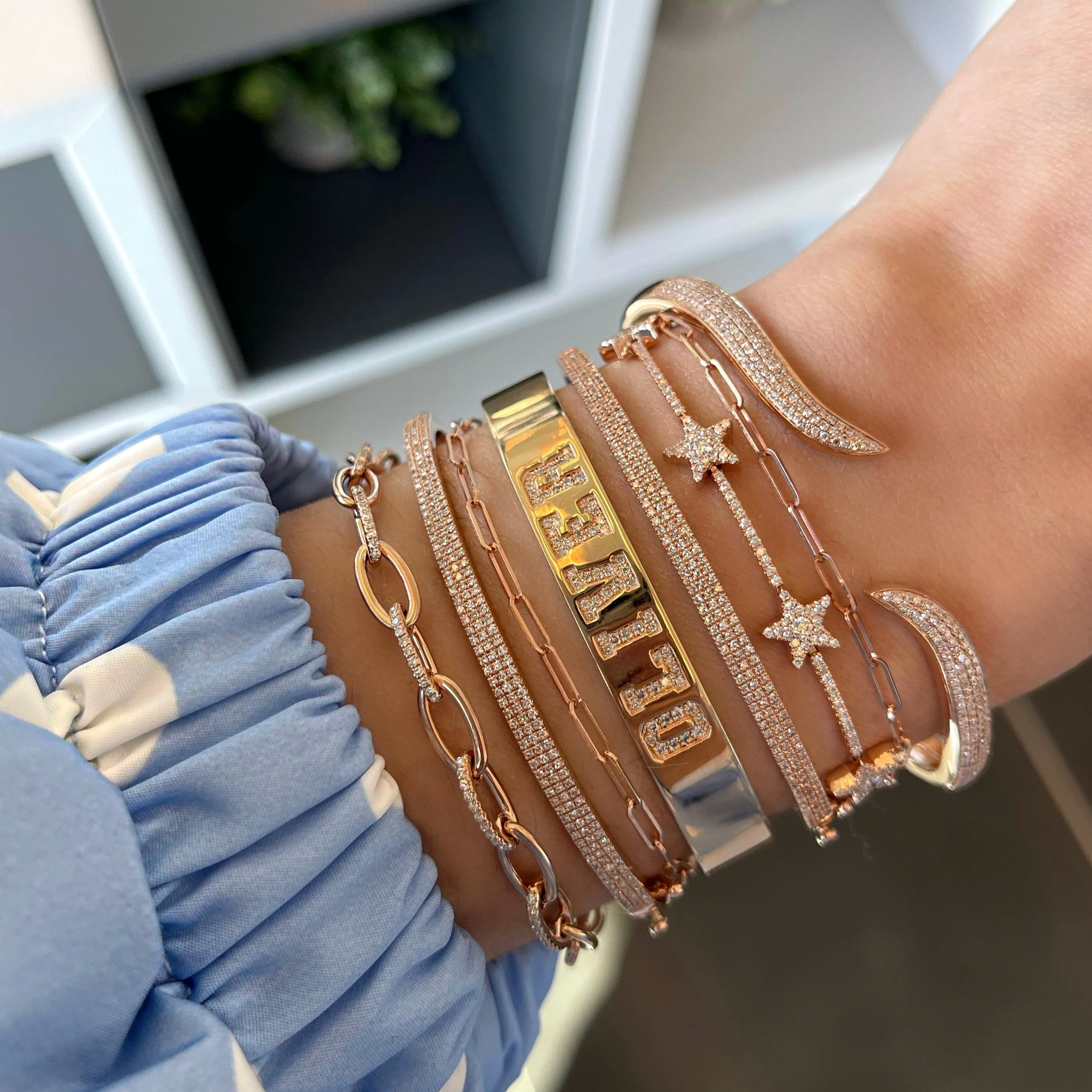 Slim Diamond Personalized Cuff Bangle