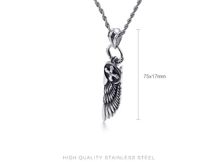 Stainless Steel Angel Wing Viking Cross Pendant Necklace