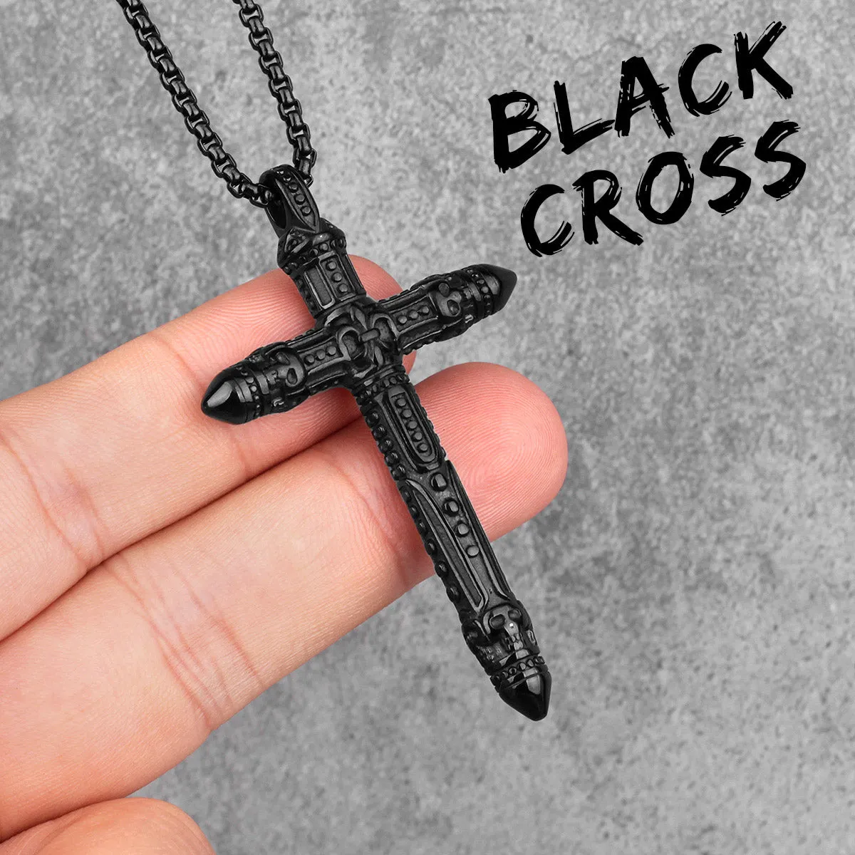 Stainless Steel Viking Black Gothic Cross Pendant Necklace