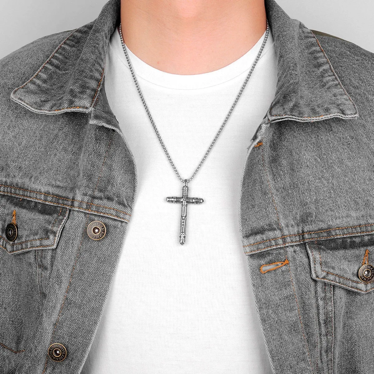 Stainless Steel Viking Black Gothic Cross Pendant Necklace