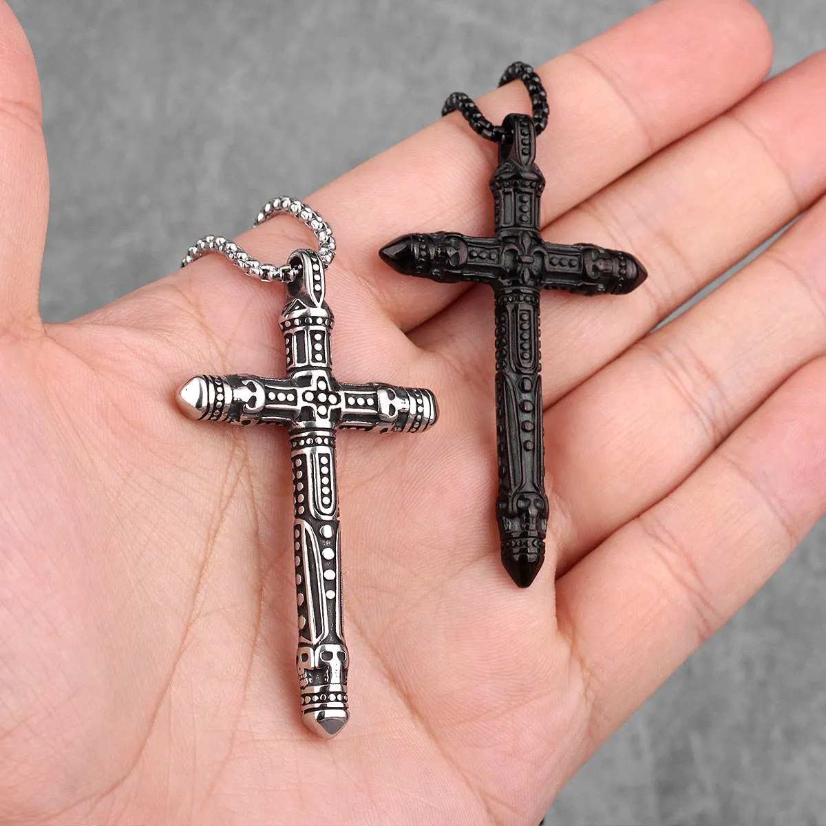 Stainless Steel Viking Black Gothic Cross Pendant Necklace