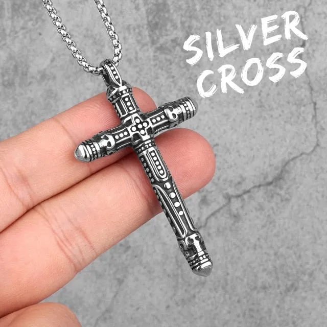 Stainless Steel Viking Black Gothic Cross Pendant Necklace