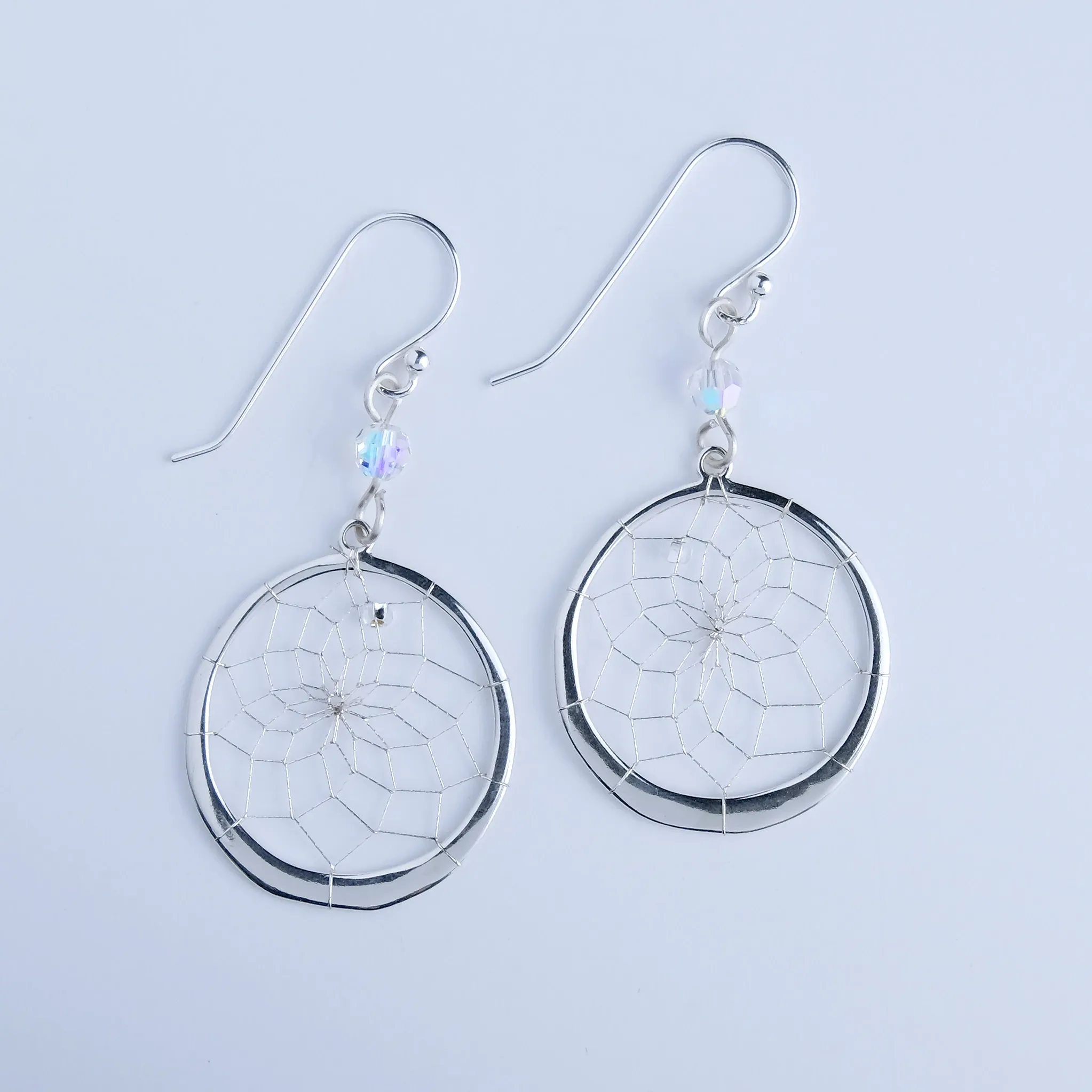 Sterling Silver Dream Catcher Earrings - Swarovski Crystal