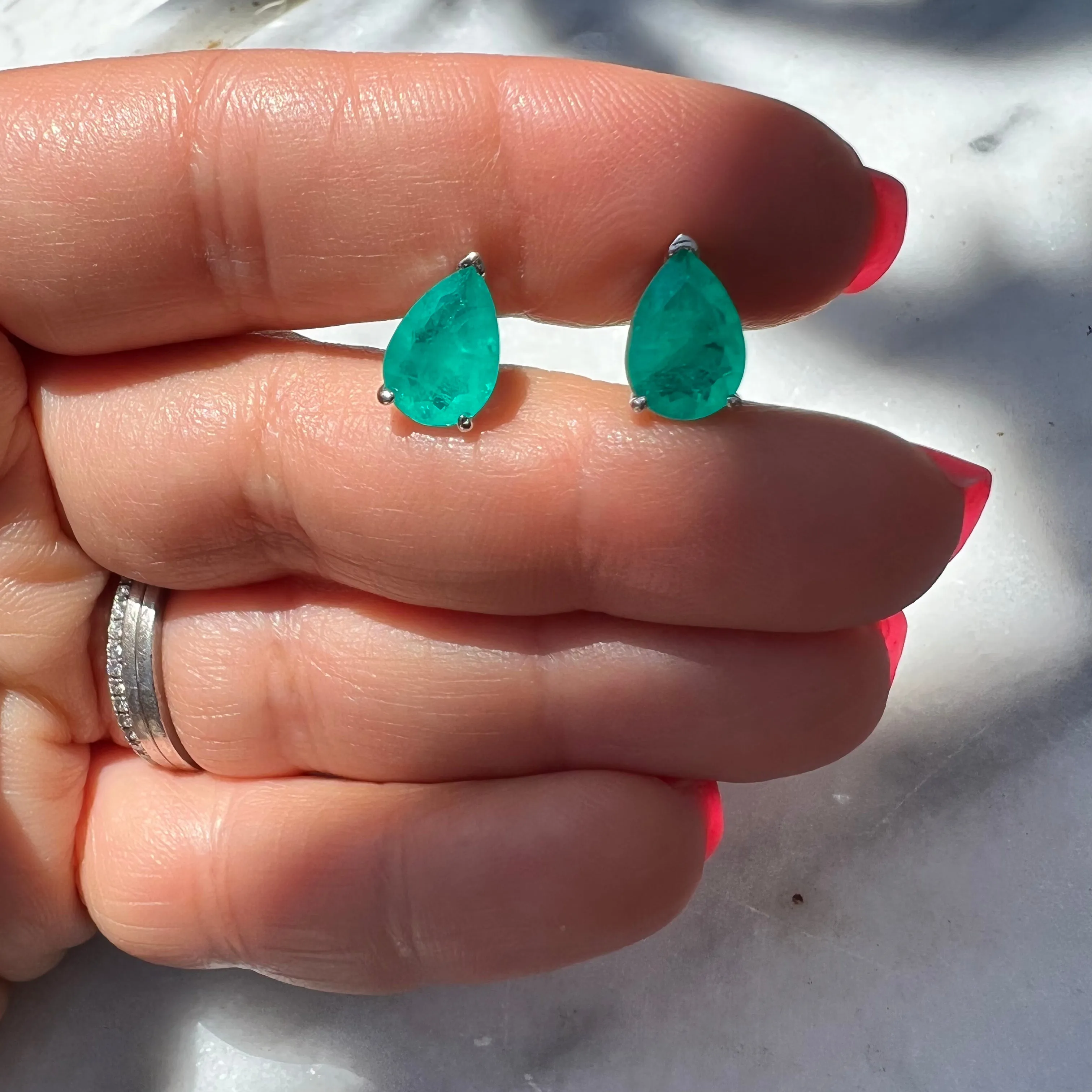 Sterling silver pear paraiba stud earrings