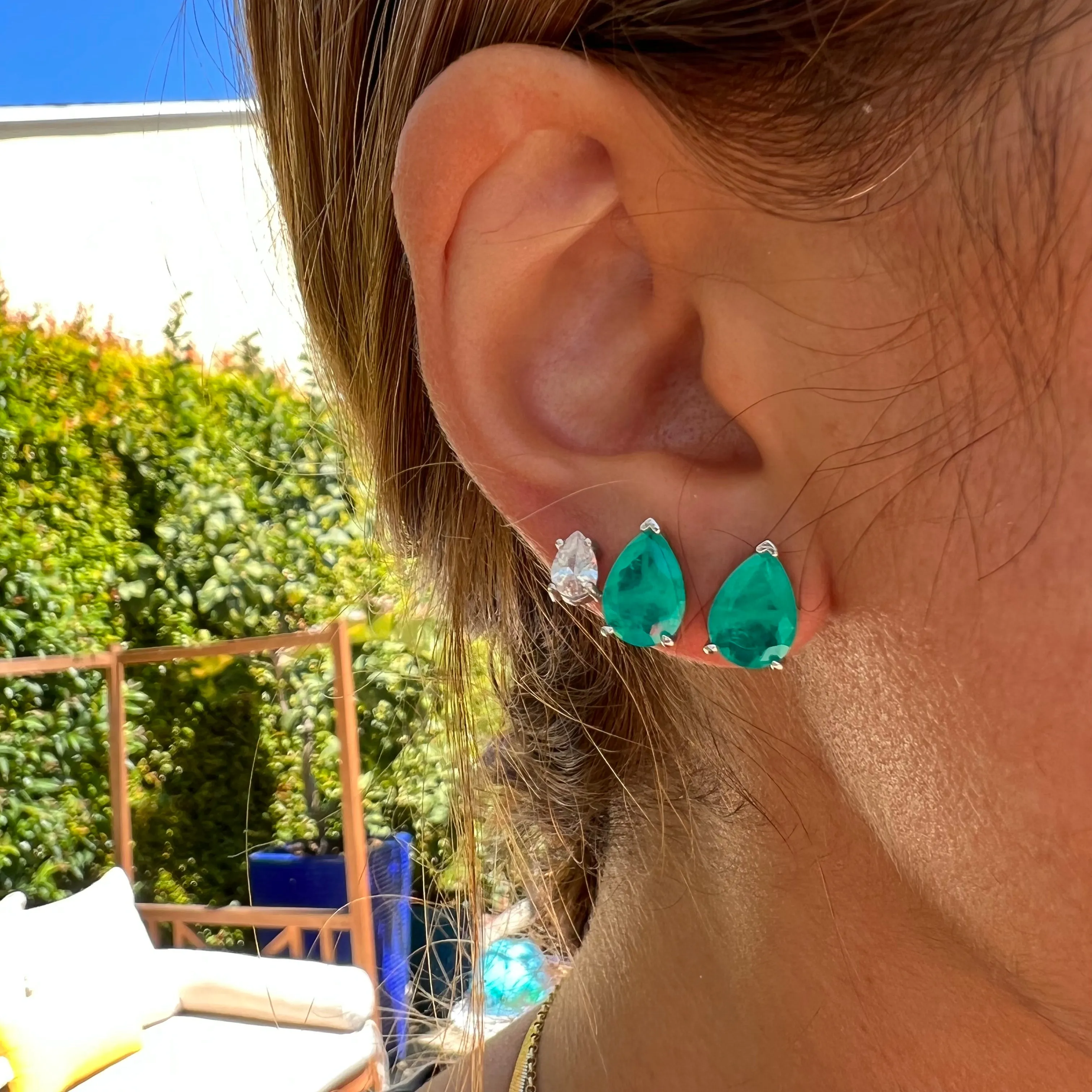 Sterling silver pear paraiba stud earrings