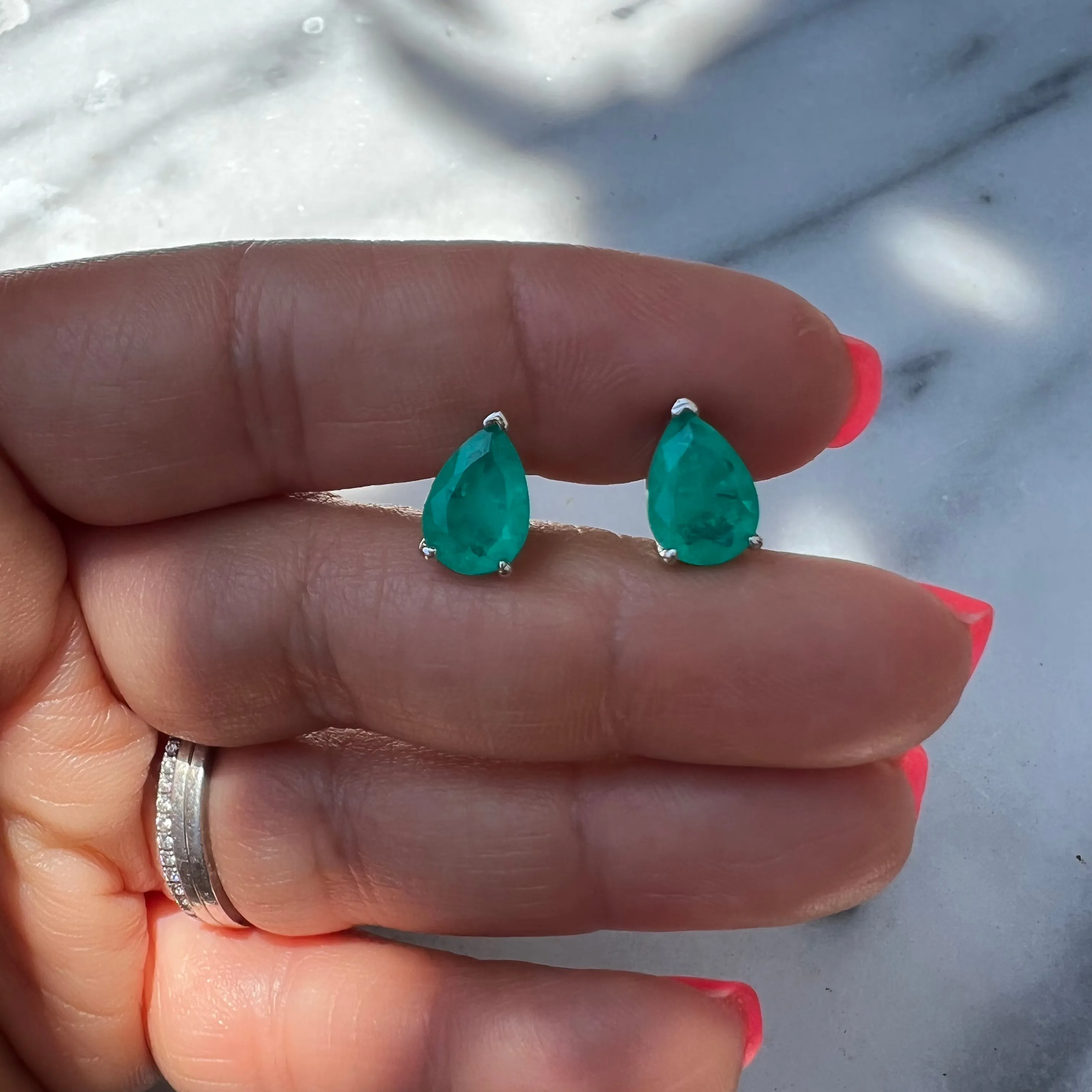 Sterling silver pear paraiba stud earrings