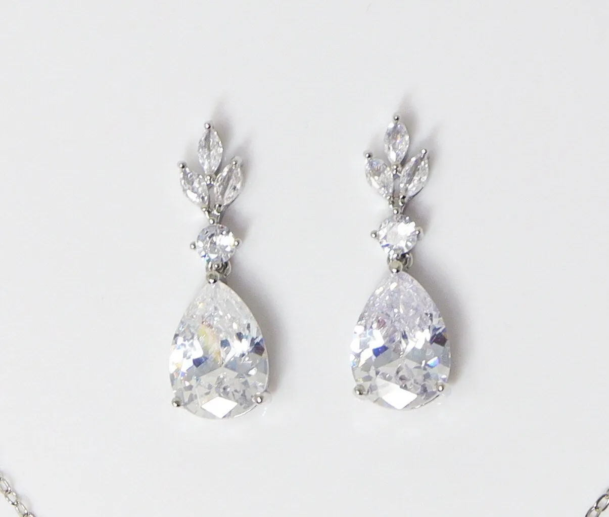 Swarovski Crystal Dainty Leaves Drop Bridal Earrings, Statement Earrings Cz.