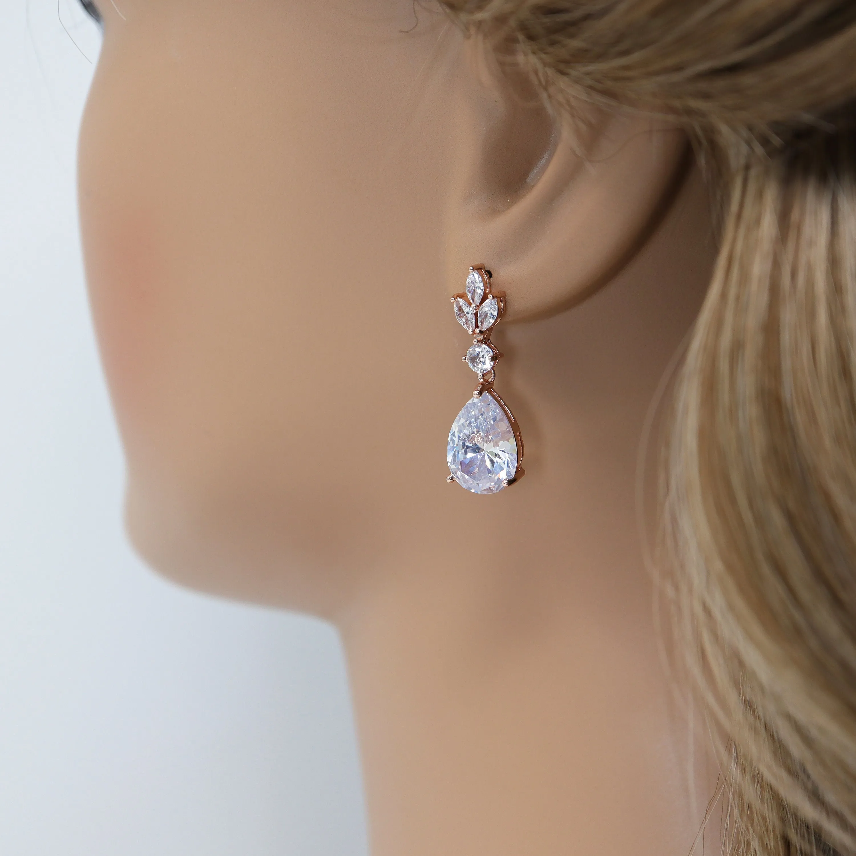 Swarovski Crystal Dainty Leaves Drop Bridal Earrings, Statement Earrings Cz.